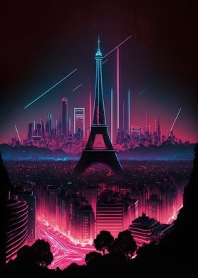 Neon Paris Skyline