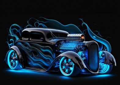 Vintage Car with Blue Aura