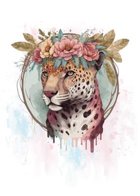 Floral Watercolor Jaguar