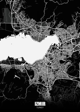 Izmir Turkey Dark Map