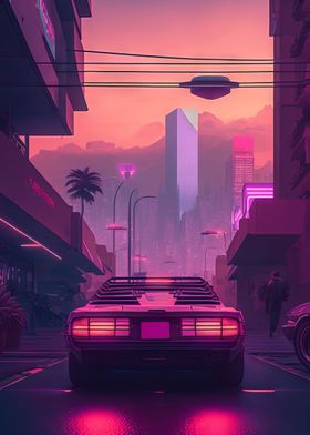 Cyberpunk Car Cityscape