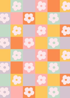 Retro Check Flowers 1