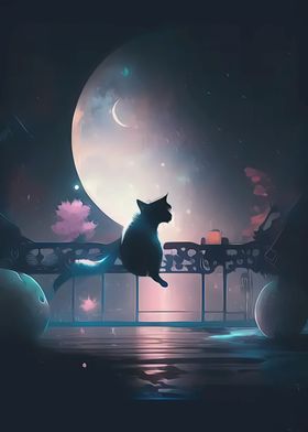 Cat Moon and Stars Animal