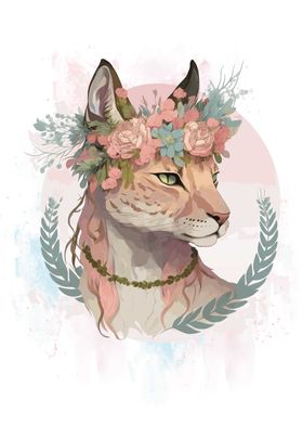 Floral Watercolor Lynx Art