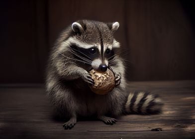 Raccoon eats a nut