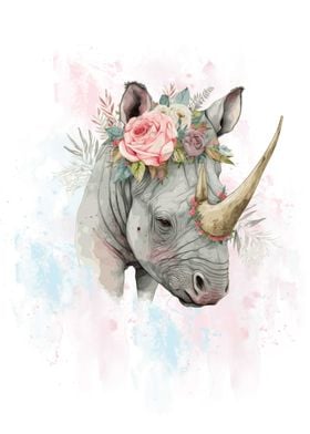 Floral Rhinoceros Painting