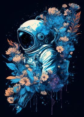 Astronaut Blue Flowers