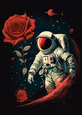 Astronaut Red Flower