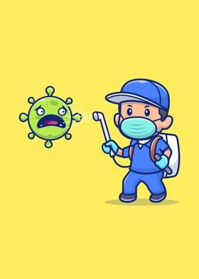 People Spray Virus Cartoon