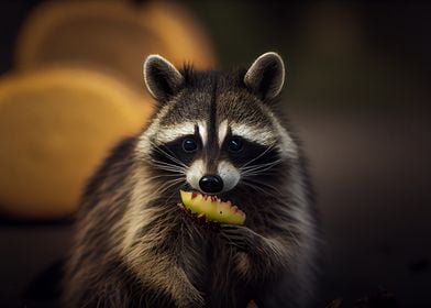 Raccoon eats a fruit