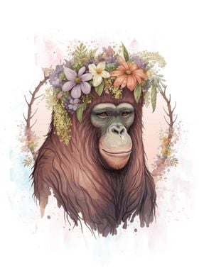 Floral Orangutan Painting