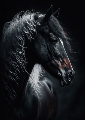 Black Horse white Hair