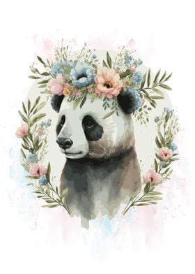 Floral Panda Bear Painting