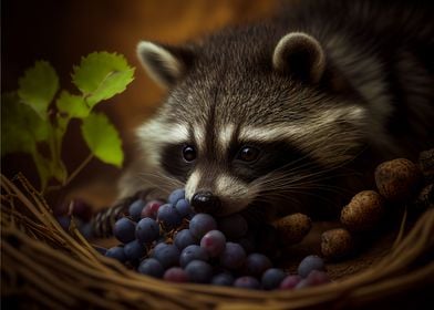 Raccoon eats grapes