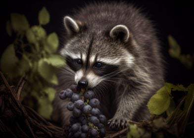 Raccoon eats grapes