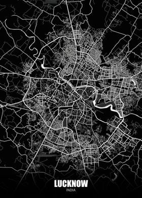 Lucknow India Dark Map