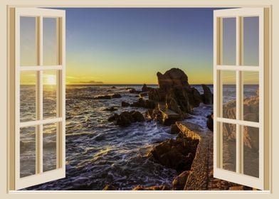 Open window view sea coast