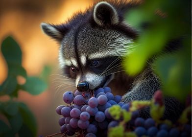 Racoon eats grapes