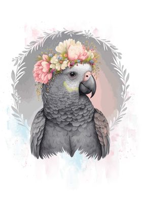 Floral African Grey Parrot