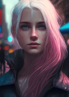 pink and white hair girl