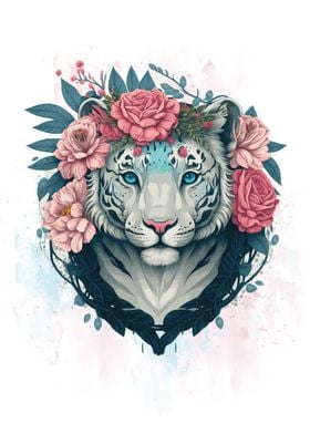 Floral White Tiger Artwork