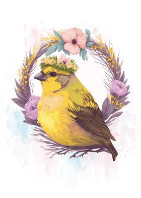 Floral Yellow Canary Bird 