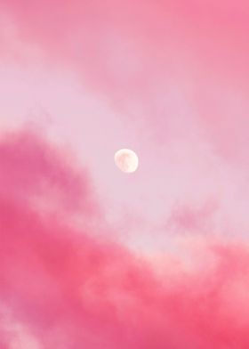 Aesthetic moon in pink sky