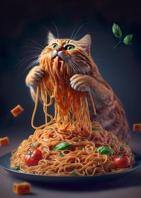 Cat Eating Spaghetti' Poster by Alchist | Displate