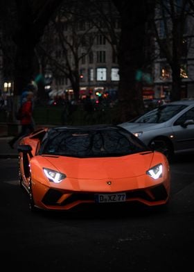 orange lamborghini night