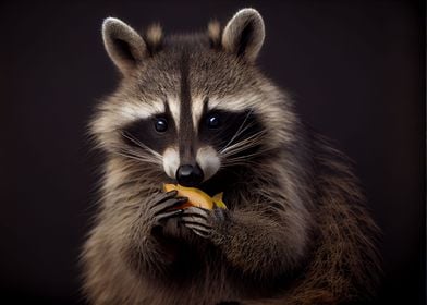 Racoon eats fruit