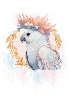 Floral Watercolor Cockatoo