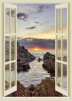 Open window view sea coast