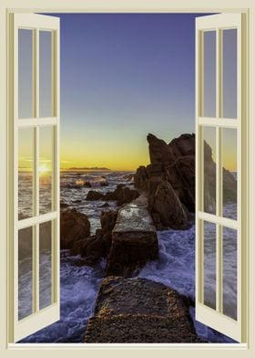 Open window view sea coast