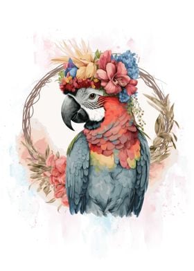 Floral Red Macaw Painting