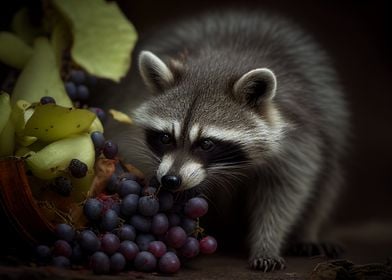 Racoon eats grapes