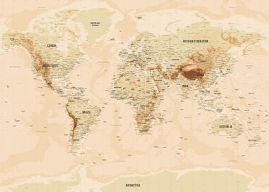 Gold Topographic World Map