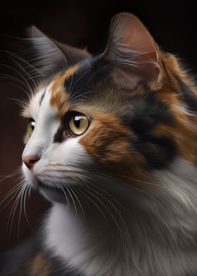 Cat funny picture, Close-up photo of cute calico cat. Poste…