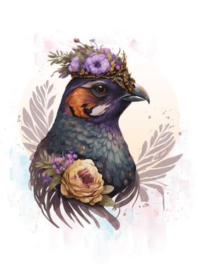 Floral Watercolor Pheasant