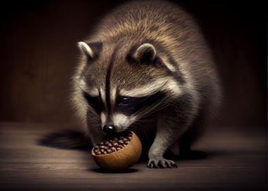 Raccoon eats a fruit