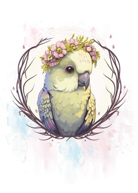 Floral Parakeet Painting