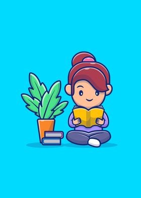 Cute Girl Reading Book 