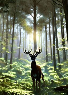 Enchanted Forest with Deer