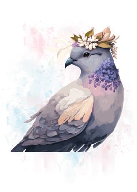 Floral Watercolor Dove