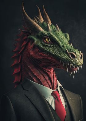 red dragon wearing a suit 