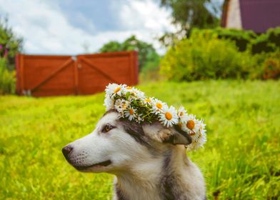 DOG WITH FLOWER CROWN