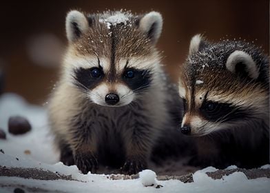 Raccoon babies in the snow