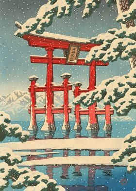 Ukiyo e Miyajima in Snow