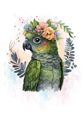 Floral Watercolor Conure