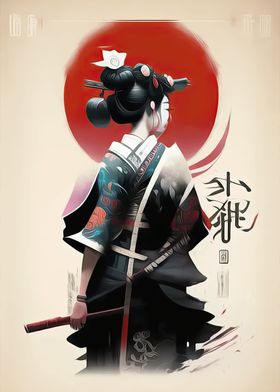 Geisha samurai Sumi E 