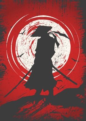 Japan Samurai Poster Red